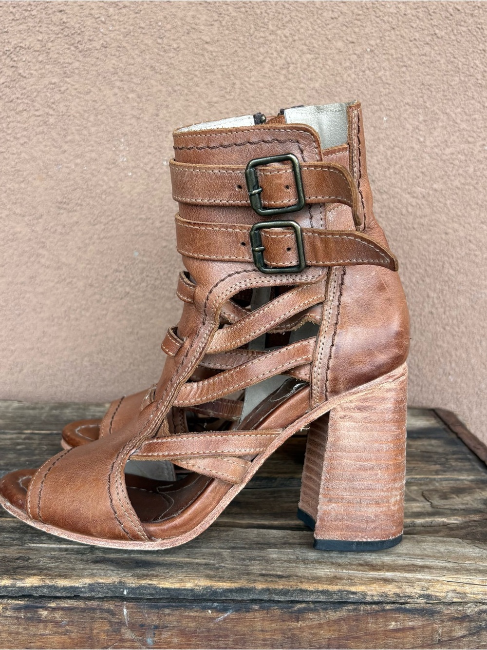 Freebird by Steven Tiara Brown Leather Gladiator Block Heel Sandal - Picture 4 of 10